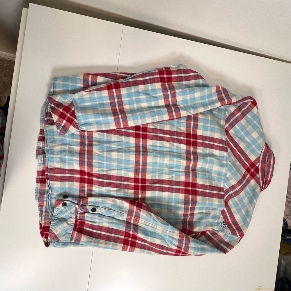 Men's Large Element Red & Blue Plaid Flannel Shirt - Classic Fit, Cotton Blend - Picture 2 of 12